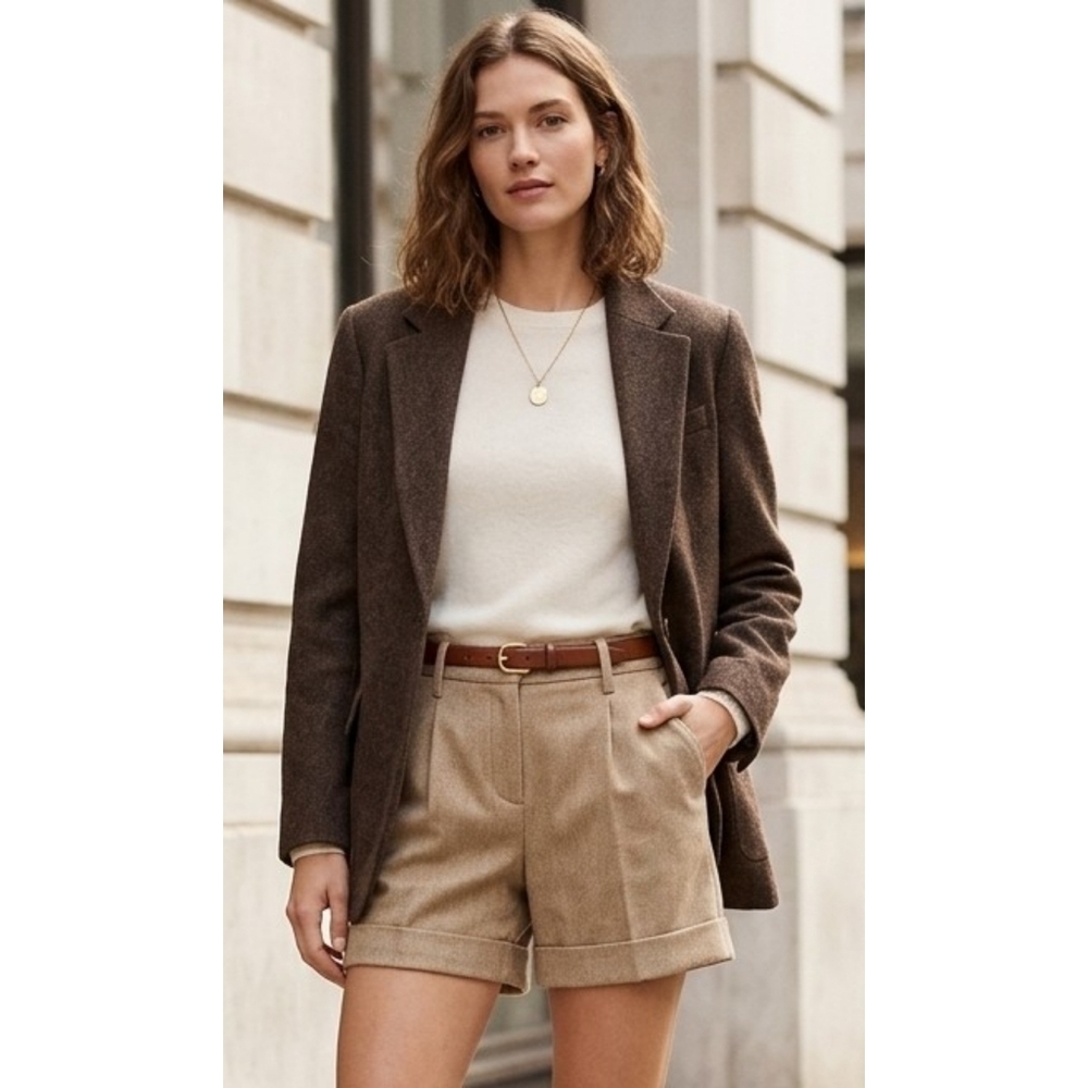 Old Navy Mid Rise Wool Blend Herringbone Shorts Tan Size 10